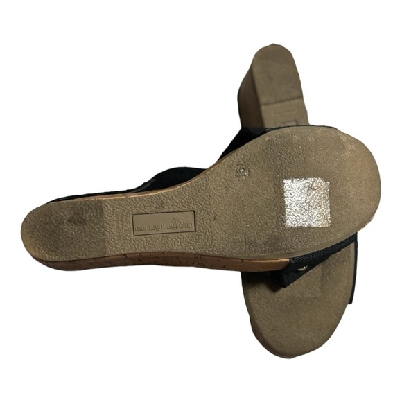 Montego Bay Black Criss Cross Strap Platform Cork Wedge Sandals Size 9.5 Shoes - Picture 5 of 10